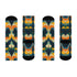 Crew socks featuring a bold ‘70s-style abstract swirl pattern in deep green, orange, yellow, and navy blue.