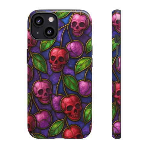 Stained Glass Cherry Skull Phone Case