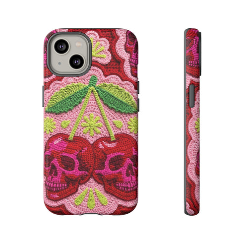 Faux Crochet Cherry Skull Phone Case | Pastel Goth Macabre Matte Cover