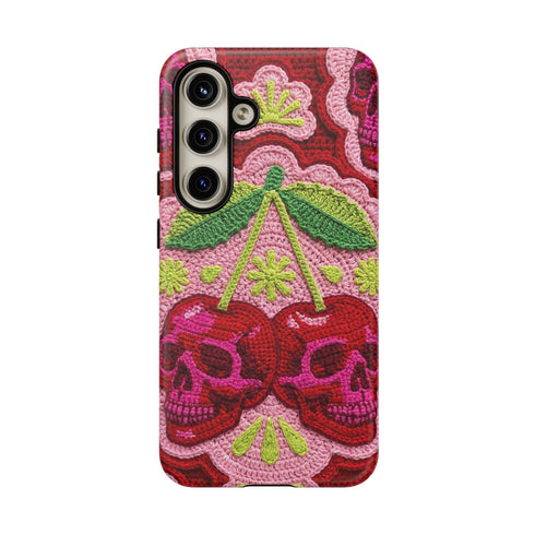 Faux Crochet Cherry Skull Phone Case | Pastel Goth Macabre Matte Cover