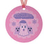 Round pastel purple metal Christmas ornament featuring kawaii ghost in Santa hat with two smaller ghost friends and snowflakes. Text reads "Boo Humbug" in bubble letters.