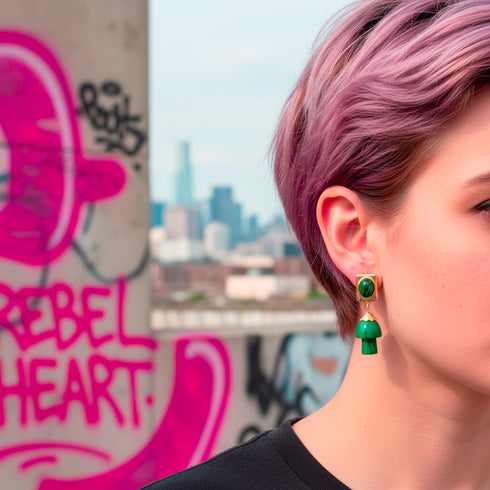 Malachite Mushroom Earrings