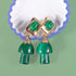 Luxurious earrings featuring gold rectangular studs with oval malachite stones, dangling vibrant green mushroom-shaped malachite charms, perfect for cottagecore aesthetics.