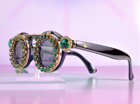 Jeweled Green Glitz Double Flip Sunglasses