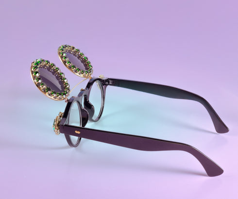 Jeweled Green Glitz Double Flip Sunglasses