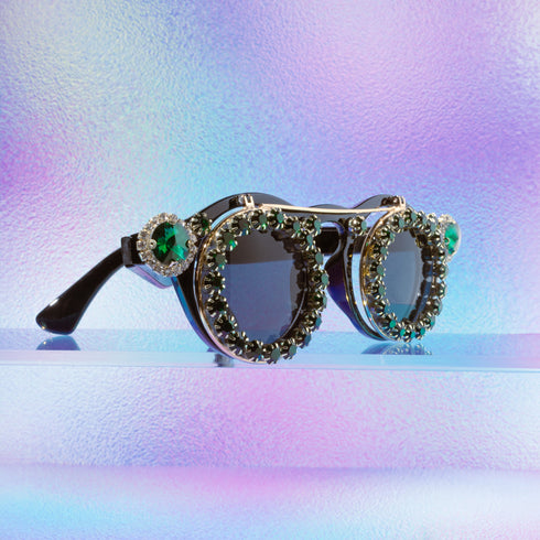 Jeweled Green Glitz Double Flip Sunglasses