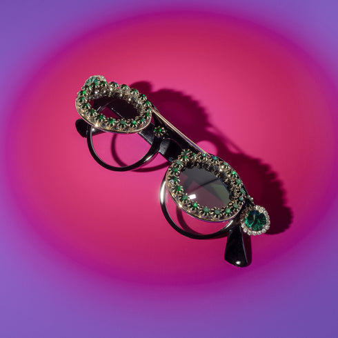 Jeweled Green Glitz Double Flip Sunglasses