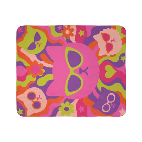 Psychedelic Trippy Cat Sherpa Blanket