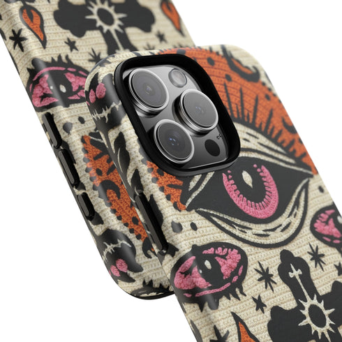 Gothic Faux Crochet Phone Case - Whimsigoth Evil Eye Skull Cover