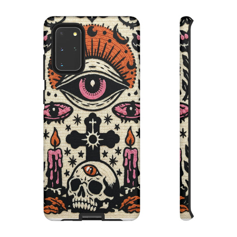 Gothic Faux Crochet Phone Case - Whimsigoth Evil Eye Skull Cover