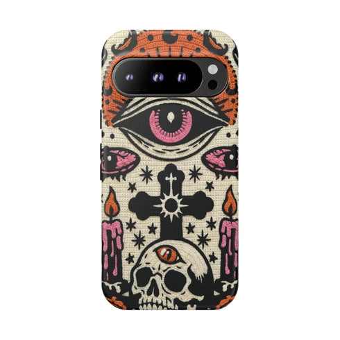 Gothic Faux Crochet Phone Case - Whimsigoth Evil Eye Skull Cover