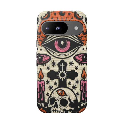 Gothic Faux Crochet Phone Case - Whimsigoth Evil Eye Skull Cover