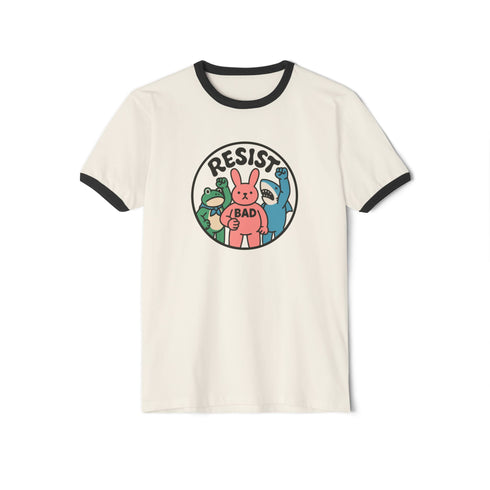 Frog Resist Graphic Ringer Tee, Unisex Activist Shirt with Cute Protest Animals