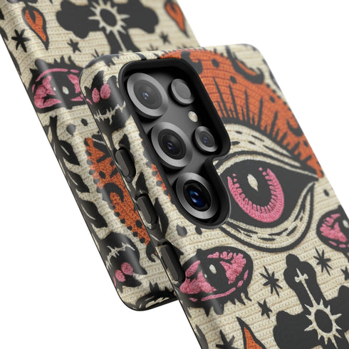 Gothic Faux Crochet Phone Case - Whimsigoth Evil Eye Skull Cover