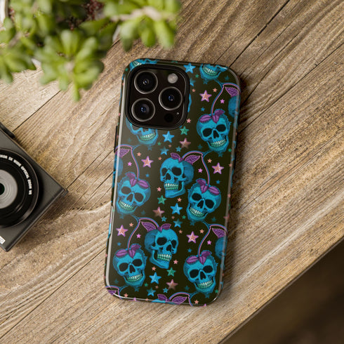 Skull Cherry Phone Case in Blue