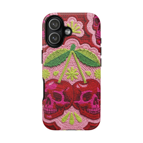 Faux Crochet Cherry Skull Phone Case | Pastel Goth Macabre Matte Cover
