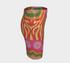 Form-fitting mini skirt featuring a vibrant, retro-inspired maximalist pattern. The design showcases a diagonal hot pink band filled with white and yellow daisies, contrasting against a bold background of wavy, abstract red and yellow flame-like stripes. The bottom edge includes curved color blocks of green and orange. Made of a smooth, stretchy fabric with a mid-rise elastic waistband, hitting at mid-thigh. Available in both a matte black-light reactive finish and a metallic glitter finish.