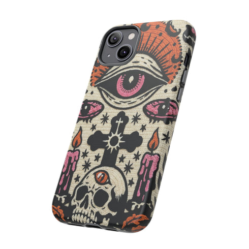 Gothic Faux Crochet Phone Case - Whimsigoth Evil Eye Skull Cover