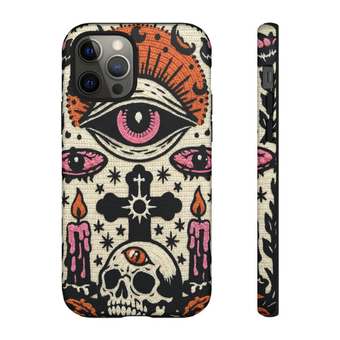 Gothic Faux Crochet Phone Case - Whimsigoth Evil Eye Skull Cover