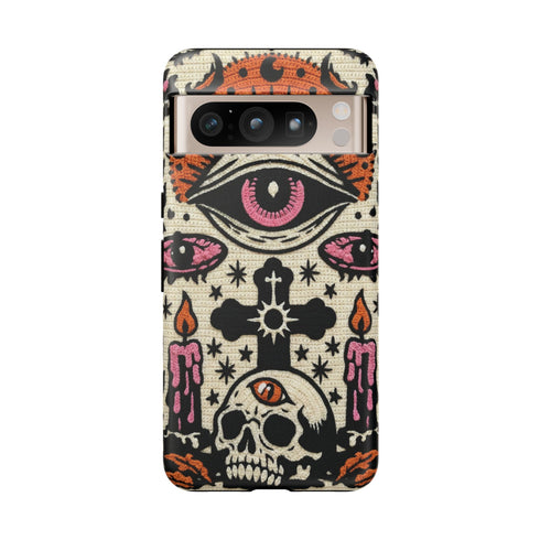 Gothic Faux Crochet Phone Case - Whimsigoth Evil Eye Skull Cover