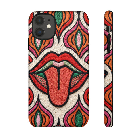 Retro Pop Art Mouth Faux Crochet Phone Case