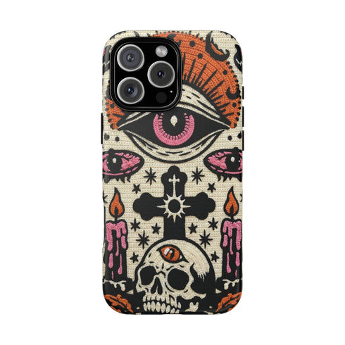 Gothic Faux Crochet Phone Case - Whimsigoth Evil Eye Skull Cover