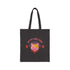 Edgy cat tote with attitude. Vibrant pink and orange design features snarling feline face, dripping fangs, and 'Kitty Fang Fang' text. Playful yet fierce vibe on natural canvas. Perfect for cat lovers with a wild side.