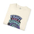 Unisex Comfort Colors 1717 t-shirt featuring a front print of a cute gothic ghost holding a mace wand with text reading "Fight Like A Ghoul." The ghost has floral details, combat boots, and pastel accents. Made of soft-washed, 100% ring-spun cotton with garment-dyed fabric and seamless tubular knit construction. Available in sizes S to 4XL.