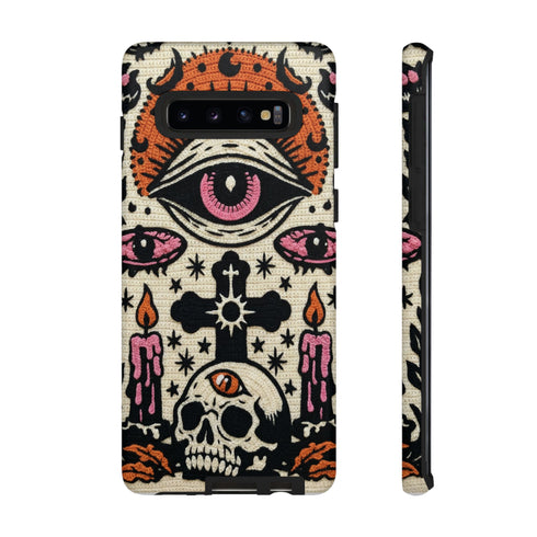 Gothic Faux Crochet Phone Case - Whimsigoth Evil Eye Skull Cover