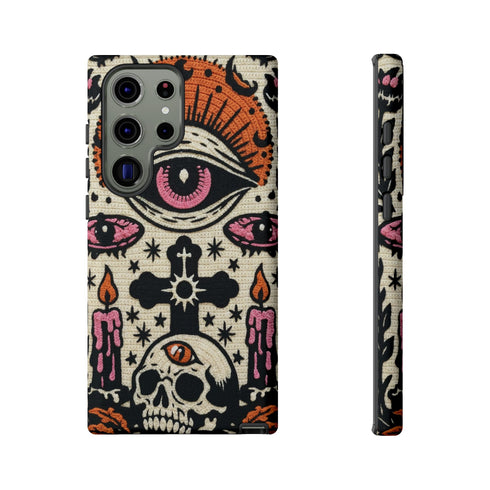 Gothic Faux Crochet Phone Case - Whimsigoth Evil Eye Skull Cover