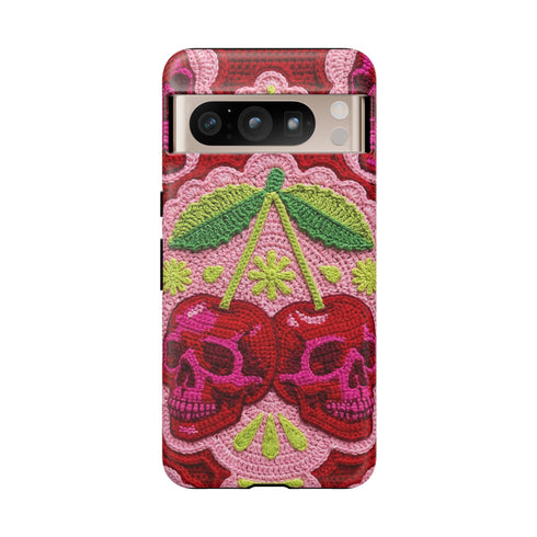 Faux Crochet Cherry Skull Phone Case | Pastel Goth Macabre Matte Cover