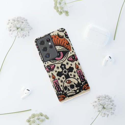 Gothic Faux Crochet Phone Case - Whimsigoth Evil Eye Skull Cover