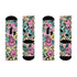 Fun and vibrant socks adorned with a 90s-inspired design of melting smiley faces in various colors, with black heels and toes, perfect for those who love retro and unique styles.