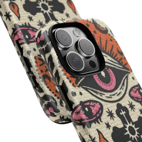 Gothic Faux Crochet Phone Case - Whimsigoth Evil Eye Skull Cover