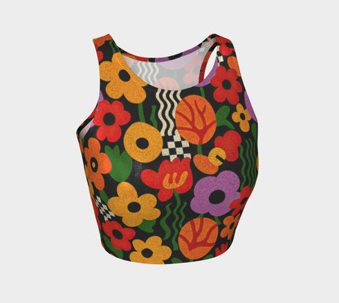 Floral Crop Top – Psychedelic 70s Retro Racerback Tank With UV Protection