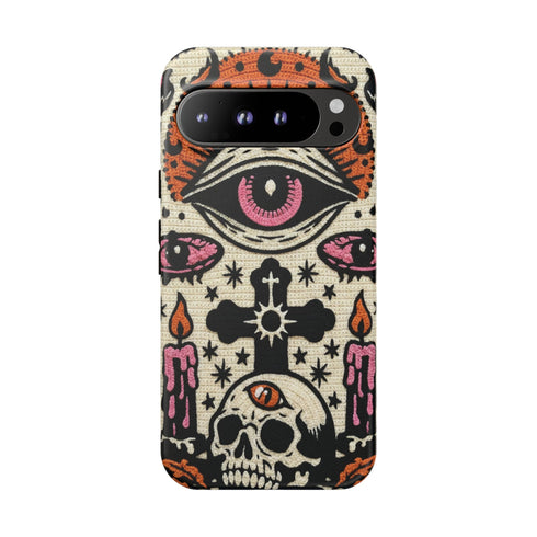 Gothic Faux Crochet Phone Case - Whimsigoth Evil Eye Skull Cover