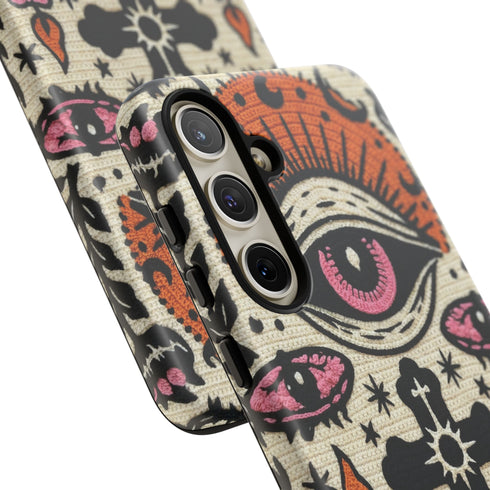 Gothic Faux Crochet Phone Case - Whimsigoth Evil Eye Skull Cover