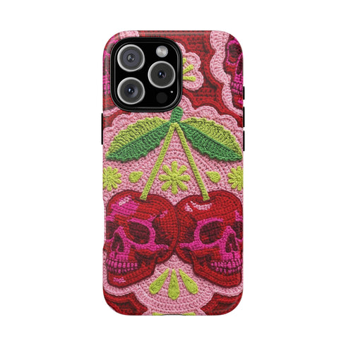 Faux Crochet Cherry Skull Phone Case | Pastel Goth Macabre Matte Cover