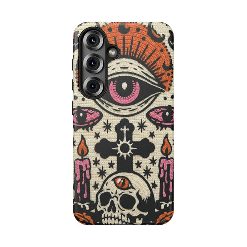 Gothic Faux Crochet Phone Case - Whimsigoth Evil Eye Skull Cover