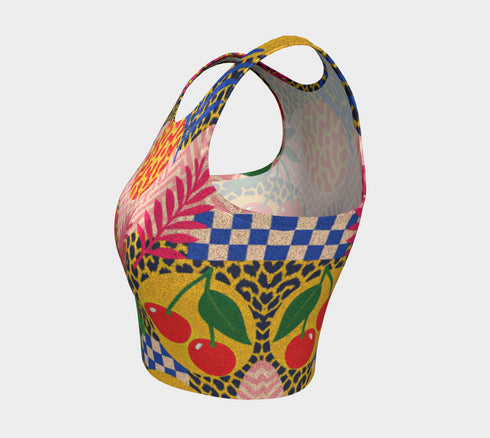 Cherry Leopard Crop Top - Bold Festival Tropical Tank With UPF 50 Sun Protection