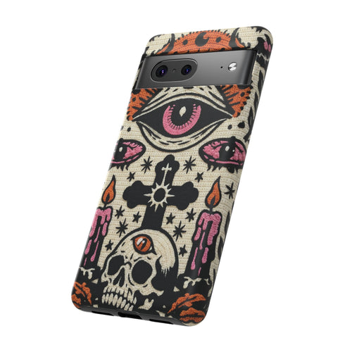 Gothic Faux Crochet Phone Case - Whimsigoth Evil Eye Skull Cover