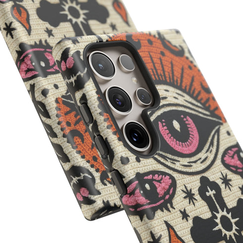 Gothic Faux Crochet Phone Case - Whimsigoth Evil Eye Skull Cover