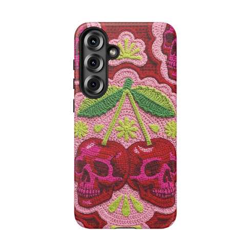 Faux Crochet Cherry Skull Phone Case | Pastel Goth Macabre Matte Cover