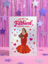 A 5x7 inch pearlescent silver greeting card featuring a flat vector illustration of the drag queen Divine in a red mermaid gown holding a heart-shaped box of chocolates. The text above reads "You're The Filthiest Person Alive" in bold red script with pink sparkles. The card has a shimmering finish that reflects light. Inside text reads "...and I love it." The back features the Honey Dazed logo. Includes a matching envelope.