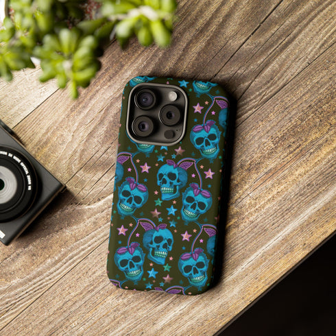 Skull Cherry Phone Case in Blue