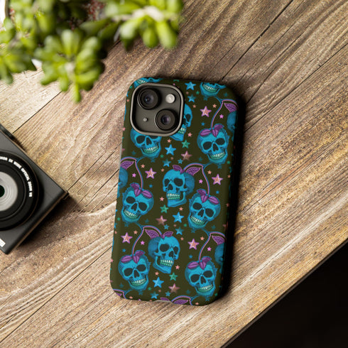 Skull Cherry Phone Case in Blue