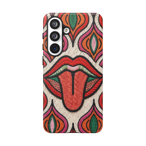 Retro Pop Art Mouth Faux Crochet Phone Case