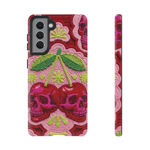 Faux Crochet Cherry Skull Phone Case | Pastel Goth Macabre Matte Cover