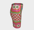 A vibrant bodycon mini skirt featuring a structured grid of retro geometric medallions. The pattern includes concentric circles in red, yellow, and blue, stylized daisy flower motifs, and red and white checkered squares. The skirt has a high-waist elastic band and a smooth, matte performance knit texture. The background is a neutral off-white. This maximalist design utilizes saturated primary colors to create a 70s-inspired psychedelic aesthetic. No purple or navy is present in the print.