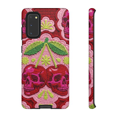Faux Crochet Cherry Skull Phone Case | Pastel Goth Macabre Matte Cover